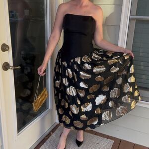 Vintage 1990s Gunne Sax Jessica McClintock Metallic Holiday Cocktail Dress